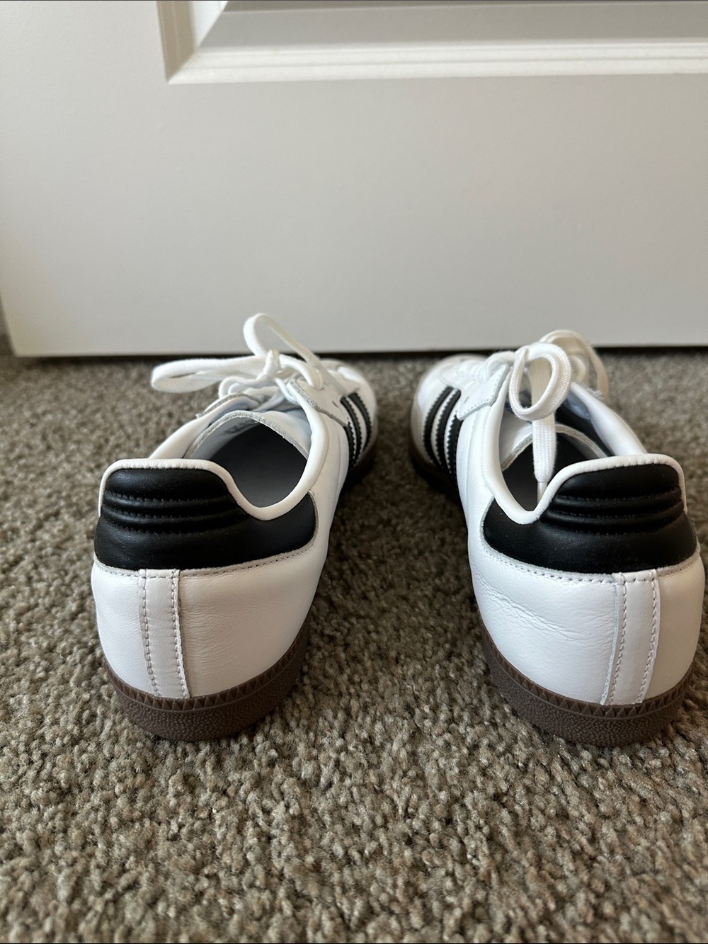 adidas Sambas White Leather Sneakers with Black Stripes and Gray Suede - Picture 4 of 6
